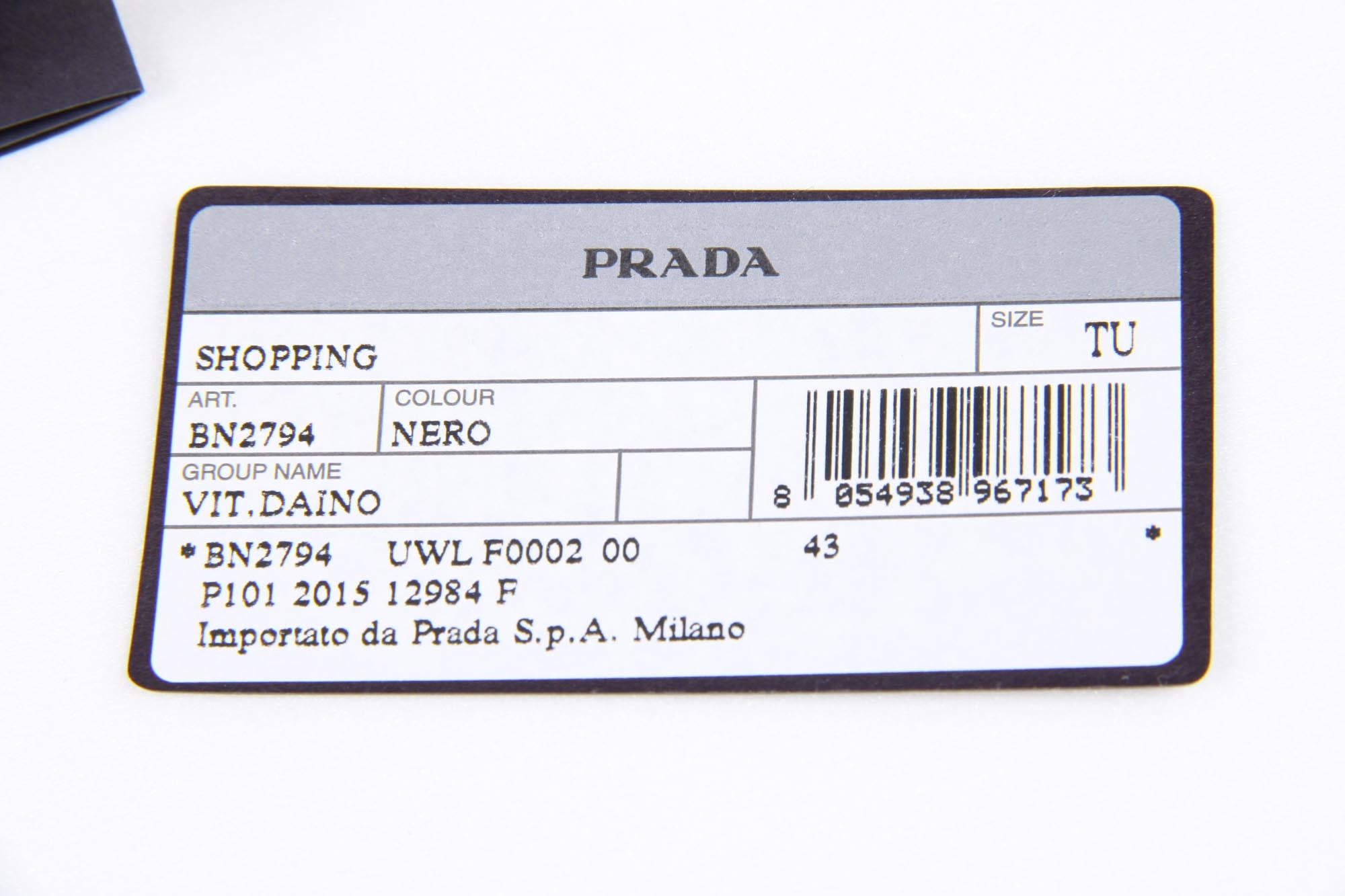 Prada shopping tote handbag BN2794 Nero Vitello Daino