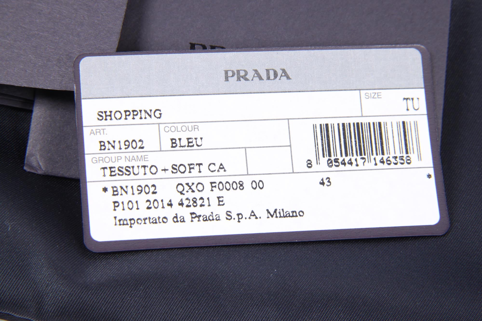 Prada tote handbag BN1902 Bleu Tessuto Soft Calf