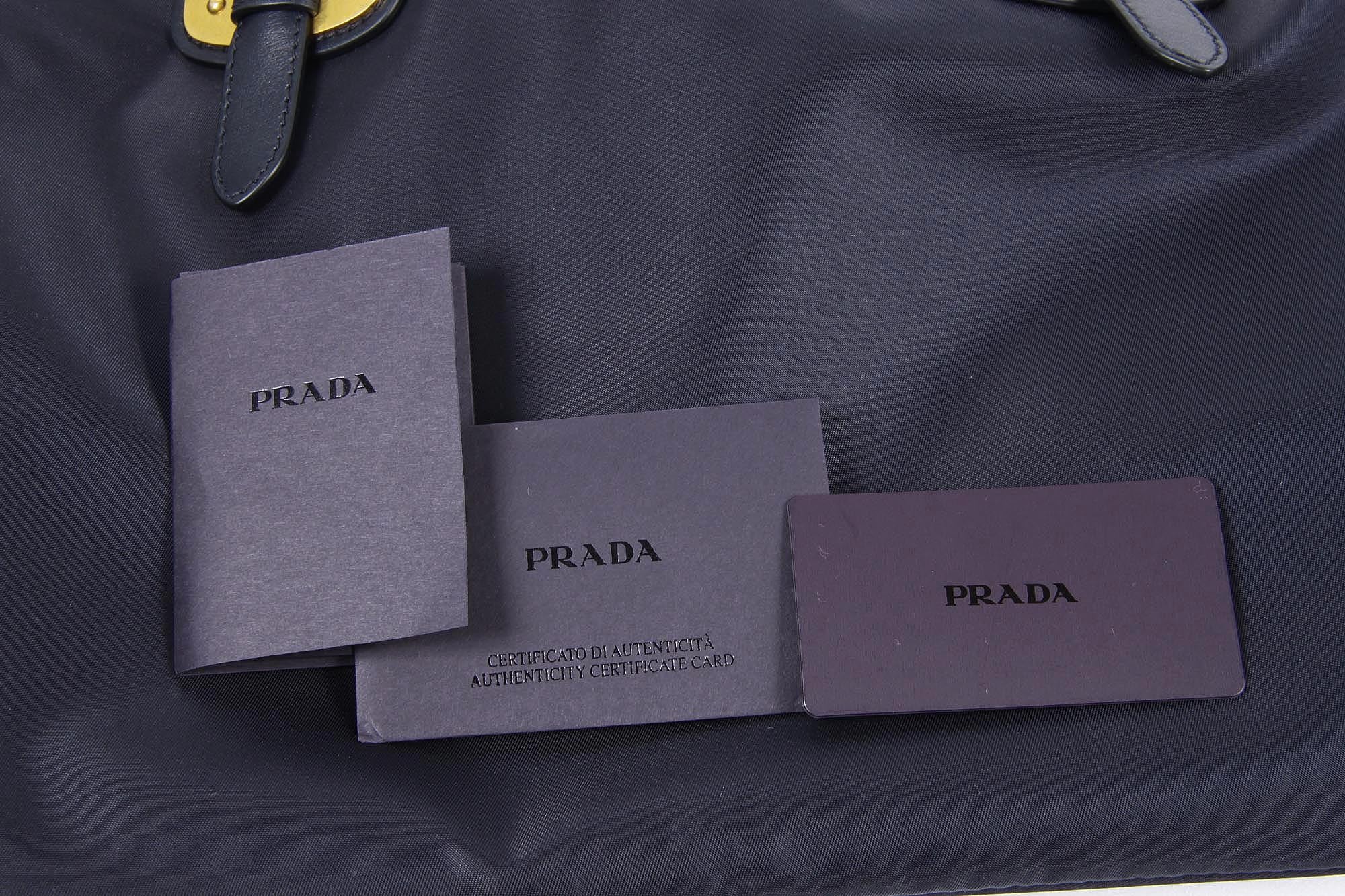 Prada tote handbag BN1902 Bleu Tessuto Soft Calf
