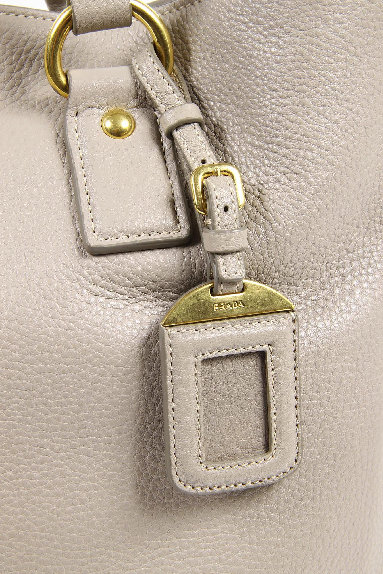 Authentic PRADA VIT.DAINO BR4711 164 Leather Cream SABBIA Tote Large Bag