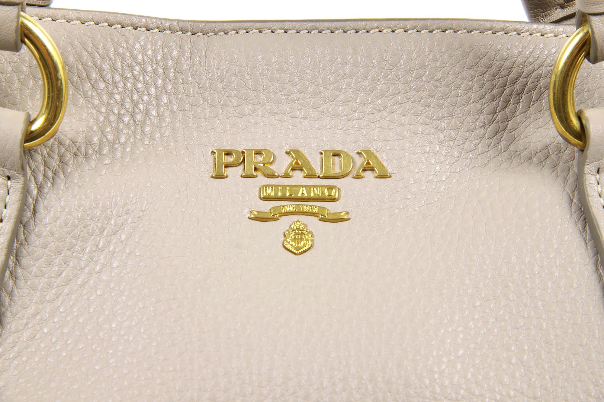 Authentic PRADA VIT.DAINO BR4711 164 Leather Cream SABBIA Tote Large Bag