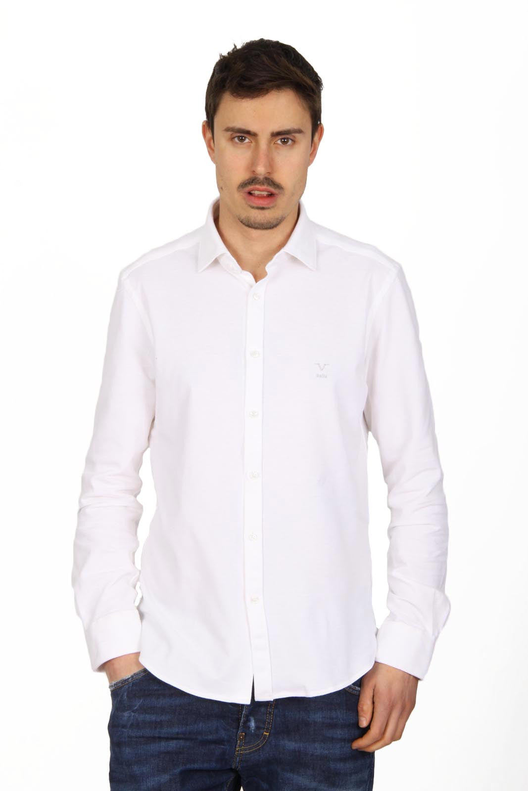 Versace 19.69 Abbigliamento Sportivo Srl mens long sleeve shirt Paris Piquet Bianco