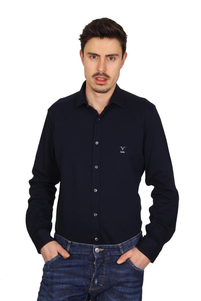 Versace 19.69 Abbigliamento Sportivo Srl mens long sleeve shirt Paris Piquet Blu