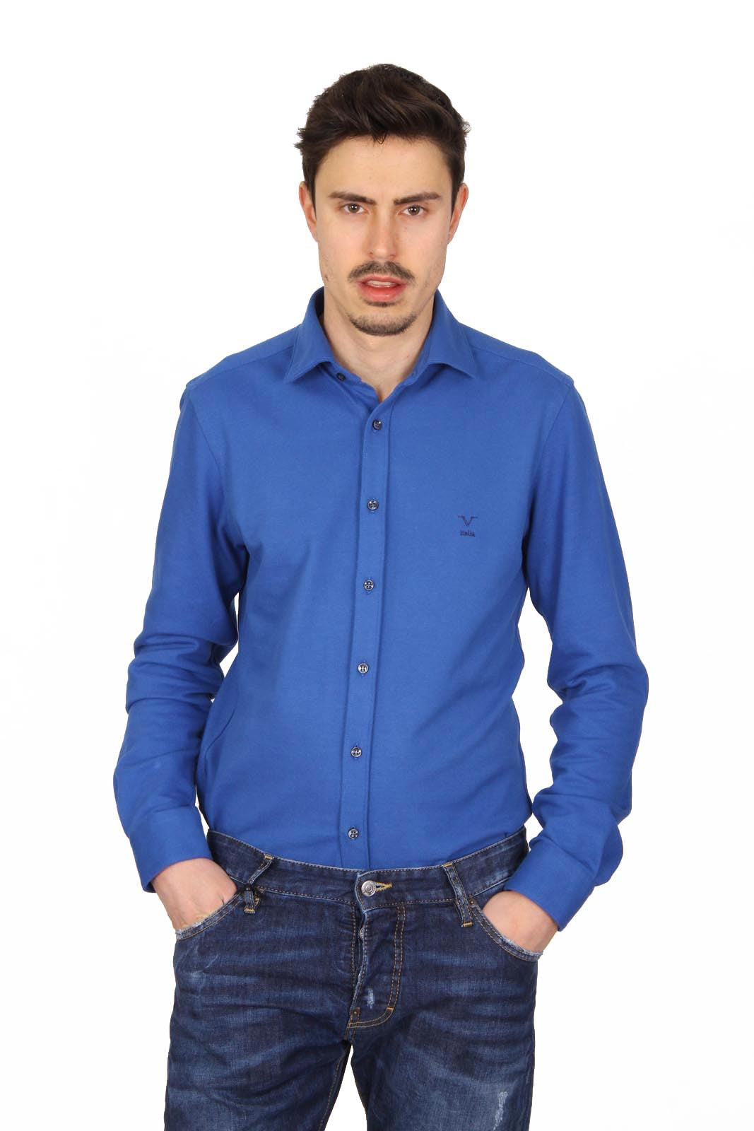 Versace 19.69 Abbigliamento Sportivo Srl mens long sleeve shirt Paris Piquet Bluette