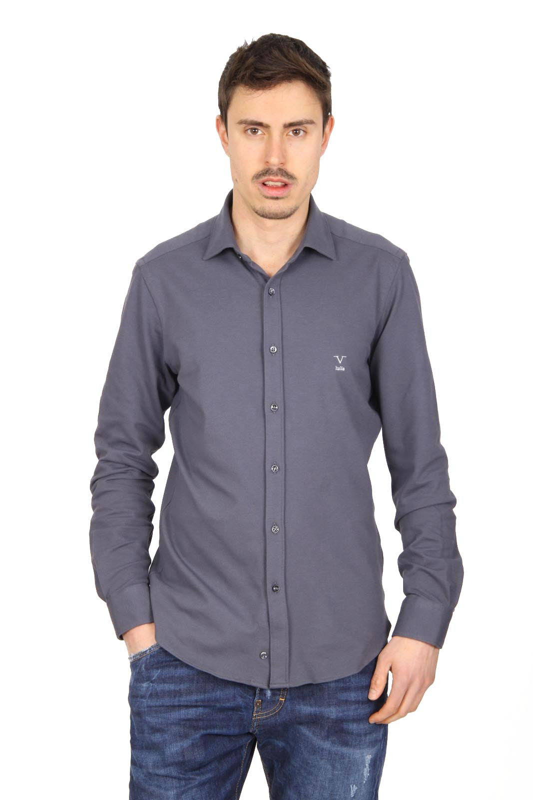 Versace 19.69 Abbigliamento Sportivo Srl mens long sleeve shirt Paris Piquet Grigio