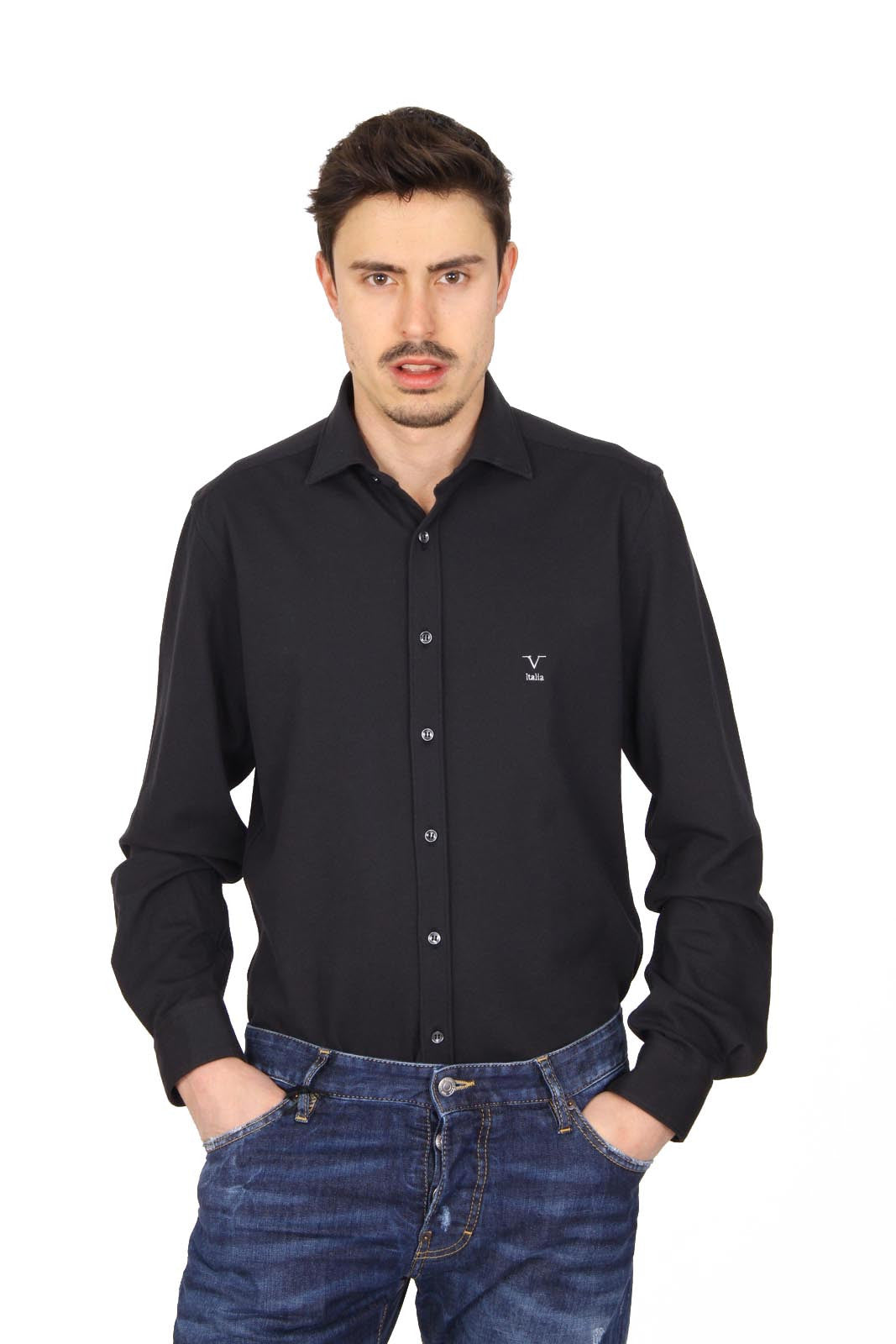 Versace 19.69 Abbigliamento Sportivo Srl mens long sleeve shirt Paris Piquet Nero