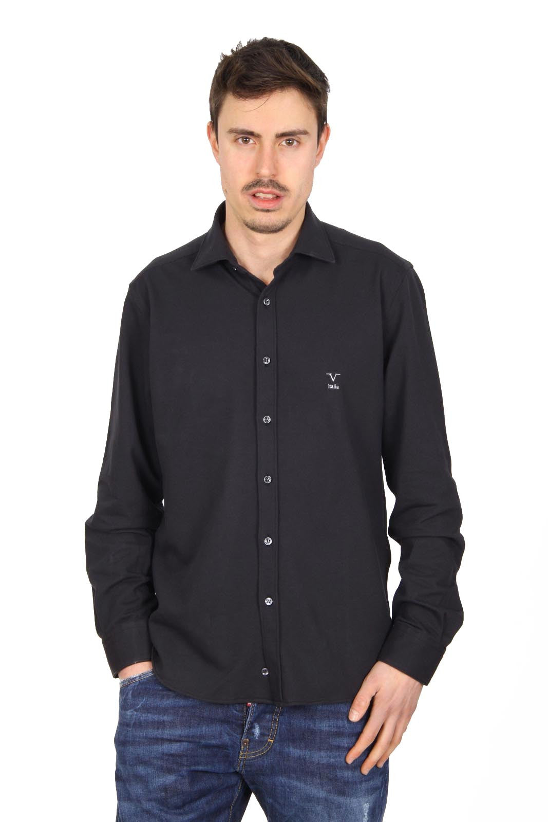 Versace 19.69 Abbigliamento Sportivo Srl mens long sleeve shirt Paris Piquet Nero